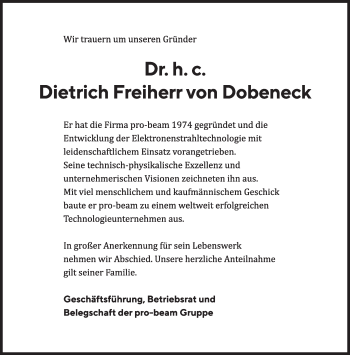 Traueranzeige von Dietrich Freiherr von Dobeneck von Süddeutsche Zeitung