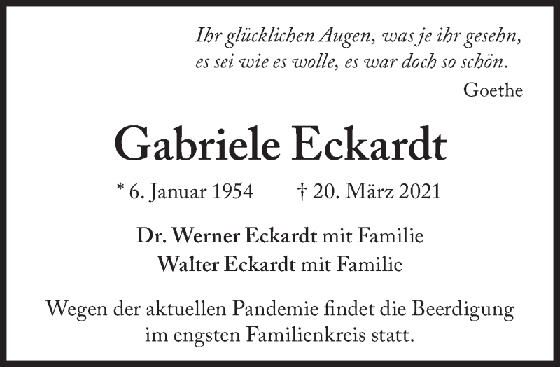  Traueranzeige für Gabriele Eckardt vom 24.03.2021 aus Süddeutsche Zeitung