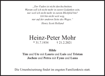 Traueranzeige von Heinz-Peter Mohr von Süddeutsche Zeitung