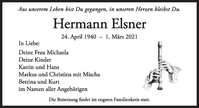  Traueranzeige für Hermann Elsner vom 13.03.2021 aus Süddeutsche Zeitung