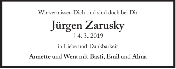 Traueranzeige von Jürgen Zarusky von Süddeutsche Zeitung