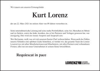 Traueranzeige von Kurt Lorenz von Süddeutsche Zeitung