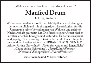 Traueranzeige von Manfred Drum von Süddeutsche Zeitung