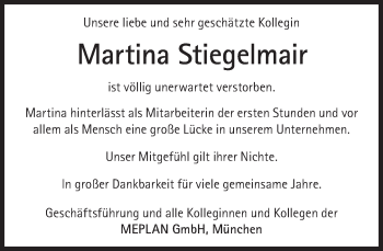 Traueranzeige von Martina Stiegelmair von Süddeutsche Zeitung