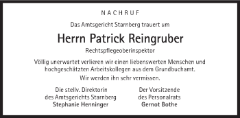 Traueranzeige von Patrick Reingruber von Süddeutsche Zeitung
