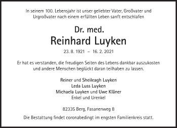 Traueranzeige von Reinhard Luyken von Süddeutsche Zeitung