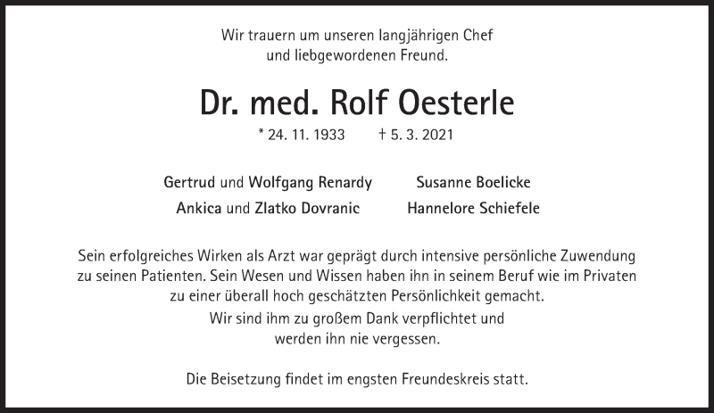  Traueranzeige für Rolf Oesterle vom 13.03.2021 aus Süddeutsche Zeitung