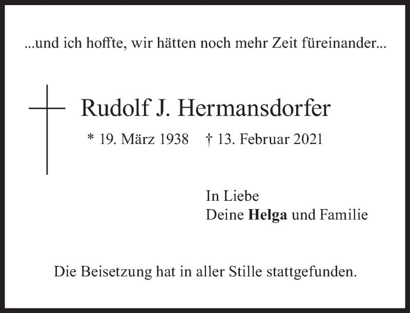  Traueranzeige für Rudolf J. Hermansdorfer vom 20.03.2021 aus Süddeutsche Zeitung