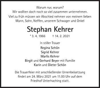 Traueranzeige von Stephan Kehrer von Süddeutsche Zeitung