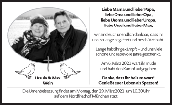 Traueranzeige von Ursula und Max Wein von Süddeutsche Zeitung