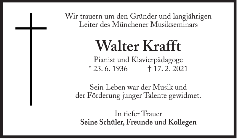  Traueranzeige für Walter Krafft vom 27.03.2021 aus Süddeutsche Zeitung