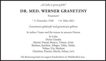 Traueranzeige von Werner Granetzny von Süddeutsche Zeitung