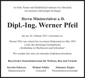 Traueranzeige von Werner Pfeil von Süddeutsche Zeitung