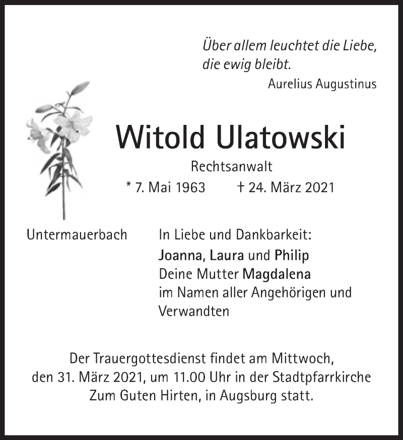  Traueranzeige für Witold Ulatowski vom 27.03.2021 aus Süddeutsche Zeitung