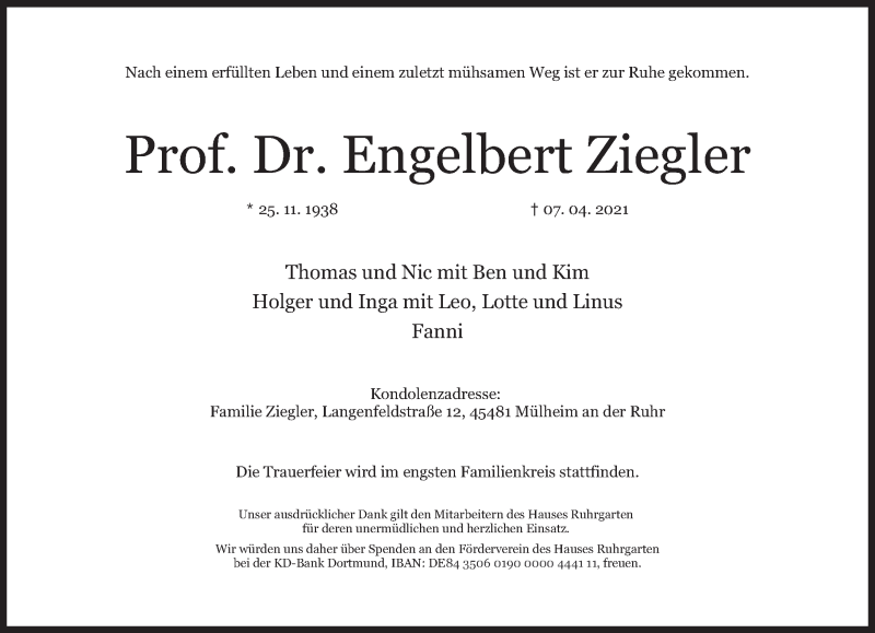 Anzeige von  Engelbert Ziegler