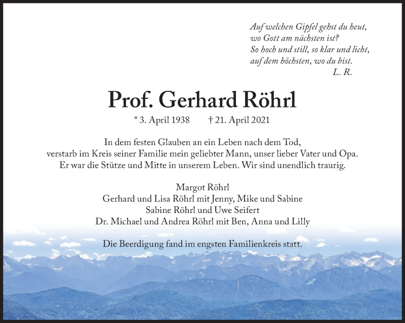 Anzeige von  Gerhard Röhrl