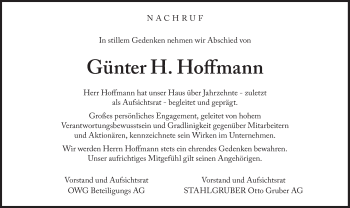 Traueranzeige von Günter Hoffmann von Süddeutsche Zeitung