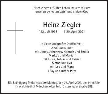 Traueranzeige von Heinz Ziegler von Süddeutsche Zeitung
