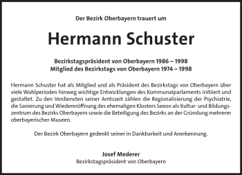 Traueranzeige von Hermann Schuster von Süddeutsche Zeitung