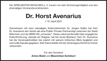Traueranzeige von Horst Avenarius von Süddeutsche Zeitung