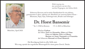 Traueranzeige von Horst Bansemir von Süddeutsche Zeitung