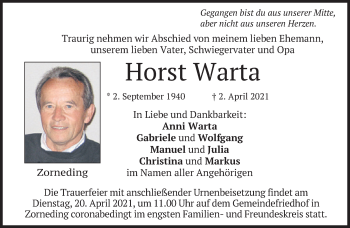 Traueranzeige von Horst Warta von Süddeutsche Zeitung
