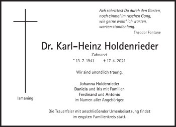 Traueranzeige von Karl-Heinz Holdenrieder von Süddeutsche Zeitung