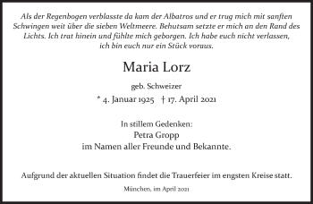 Traueranzeige von Maria Lorz von Süddeutsche Zeitung