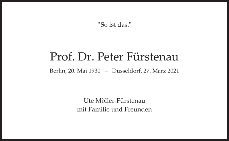 Anzeige von  Peter Fürstenau
