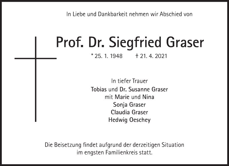 Anzeige von  Siegfried Graser