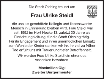 Traueranzeige von Ulrike Steidl von Süddeutsche Zeitung