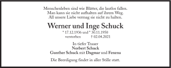 Traueranzeige von Werner Schuck von Süddeutsche Zeitung