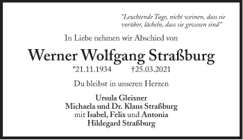 Traueranzeige von Werner Wolfgang Straßburg von Süddeutsche Zeitung