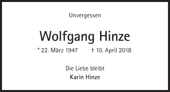 Traueranzeige von Wolfgang Hinze von Süddeutsche Zeitung