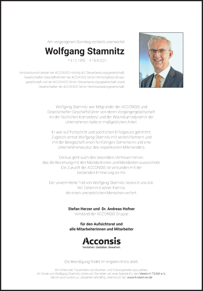  Traueranzeige für Wolfgang Stamnitz vom 24.04.2021 aus Süddeutsche Zeitung