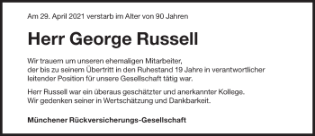 Traueranzeige von George Russell von Süddeutsche Zeitung