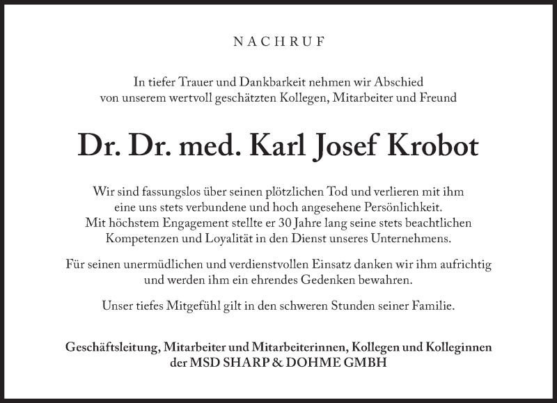 Traueranzeige für Karl Josef  Krobot  vom 03.05.2021 aus Süddeutsche Zeitung