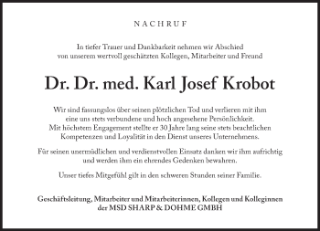 Traueranzeige von Karl Josef  Krobot  von Süddeutsche Zeitung