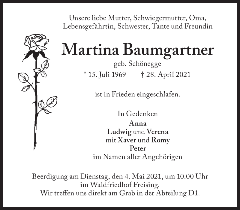  Traueranzeige für Martina Baumgartner vom 03.05.2021 aus Süddeutsche Zeitung