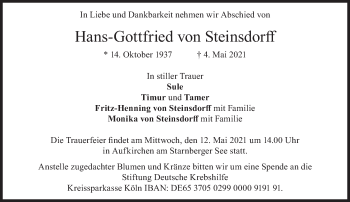 Traueranzeige von Hans-Gottfried von Steinsdorff von Süddeutsche Zeitung