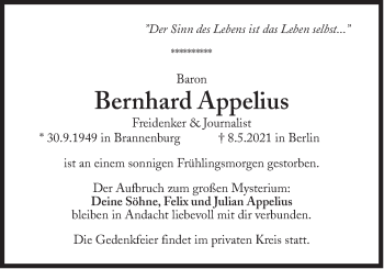 Traueranzeige von Bernhard Appelius von Süddeutsche Zeitung
