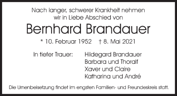 Traueranzeige von Bernhard Brandauer von Süddeutsche Zeitung