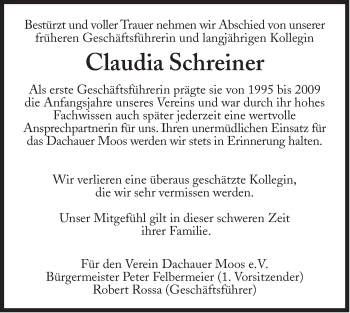 Traueranzeige von Claudia Schreiner von Süddeutsche Zeitung