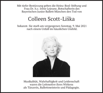 Traueranzeige von Colleen Scott Liška von Süddeutsche Zeitung