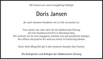 Traueranzeige von Doris Jansen von Süddeutsche Zeitung