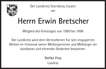 Traueranzeige von Erwin Bretscher von Süddeutsche Zeitung