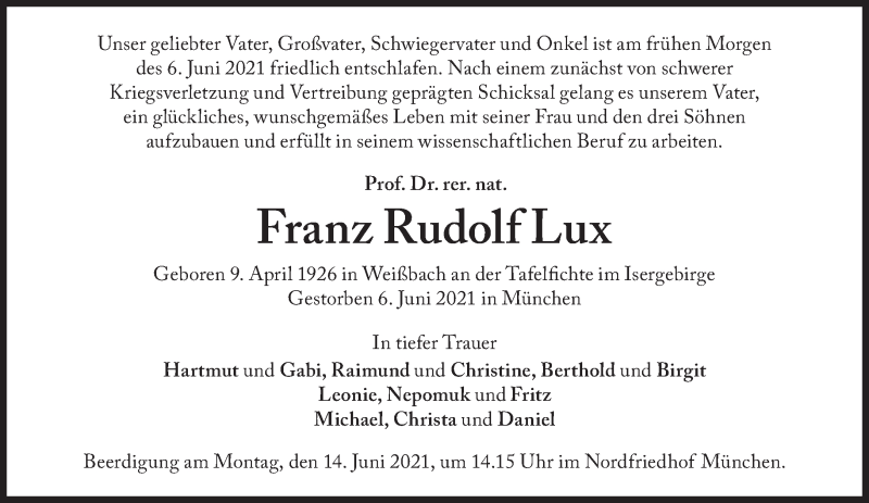 Anzeige von  Franz Rudolf Lux