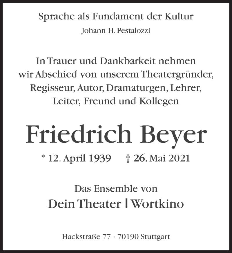 Anzeige von  Friedrich Beyer