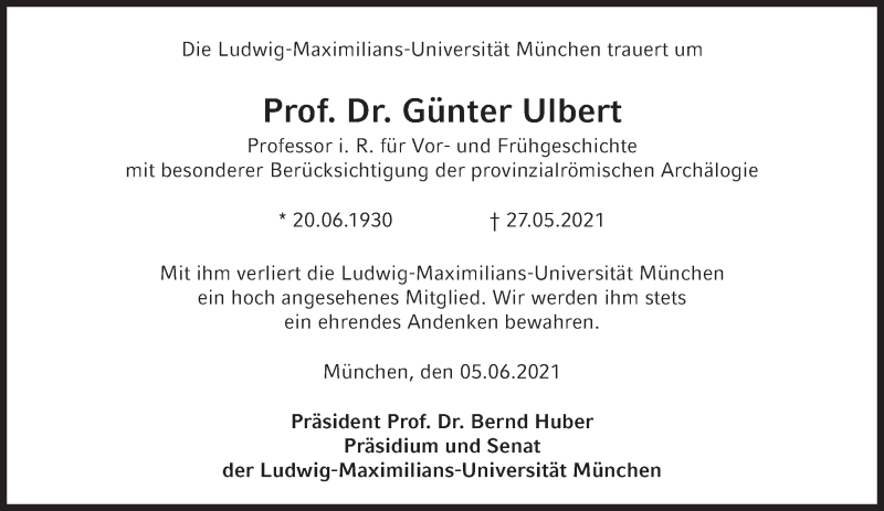Anzeige von  Günter Ulbert