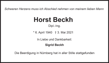 Traueranzeige von Horst Beckh von Süddeutsche Zeitung